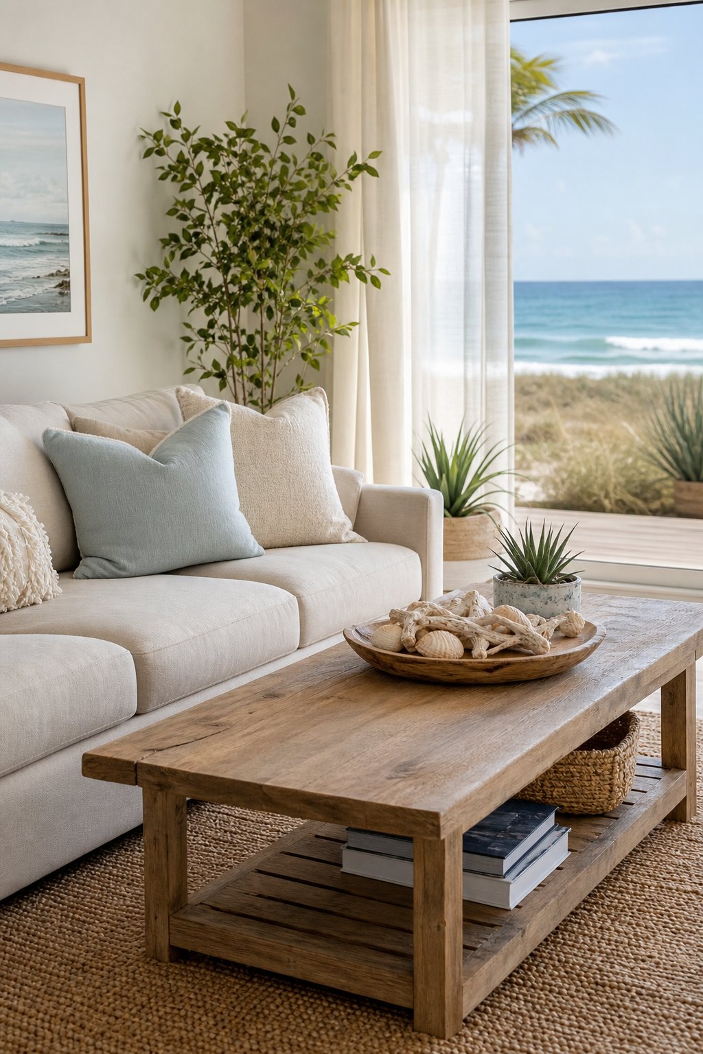 Neutral Coastal Living Room Decor Idea 3 Casual Styling
