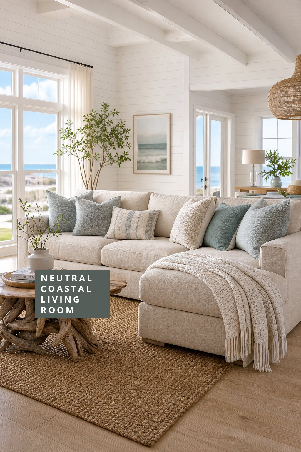 Neutral Coastal Living Room Decor Idea 4 Sofa