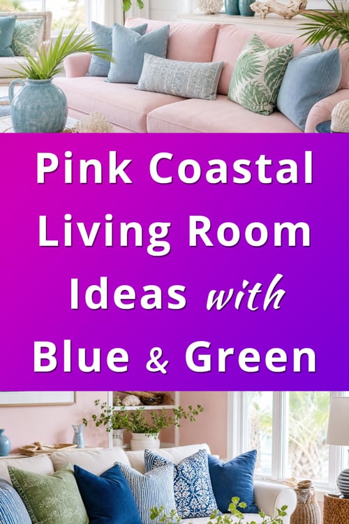 Pink Coastal Living Room Blue Green Accents Decor Ideas