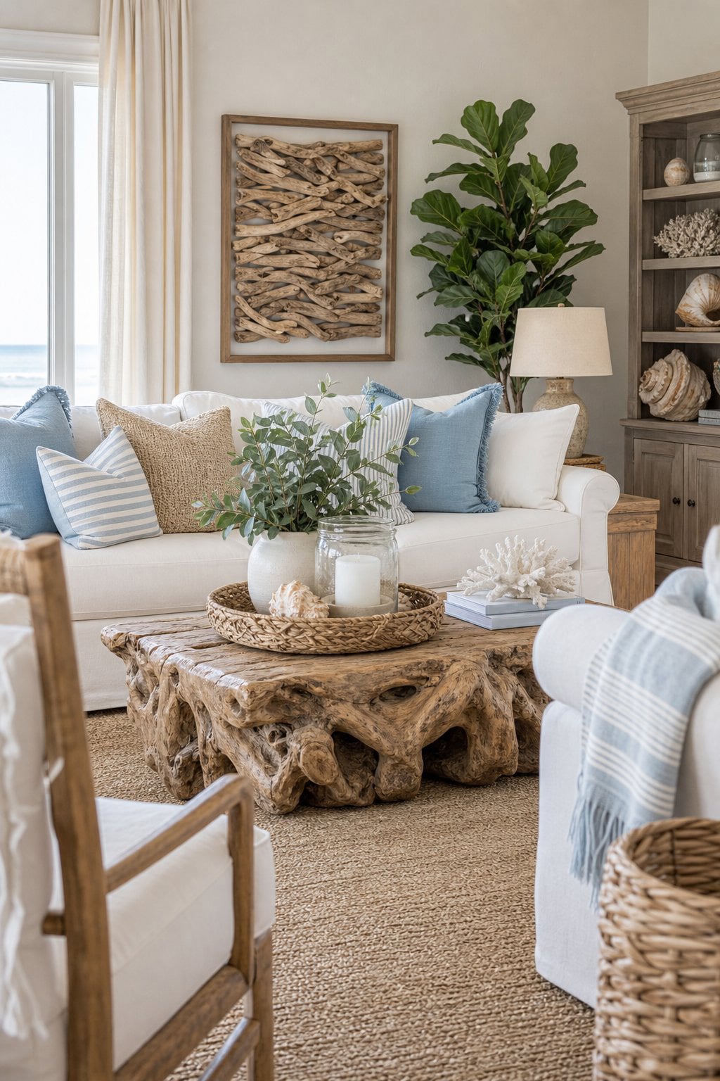 Rustic Coastal Living Room Cozy Modern Decor Idea 3 Driftwood