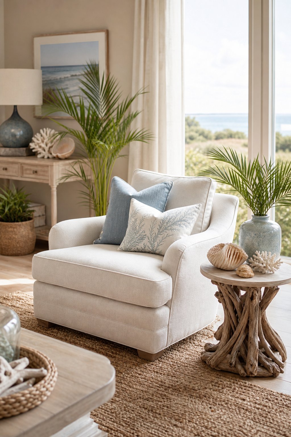 Small Coastal Living Room Decor Idea 2 Statement Chair