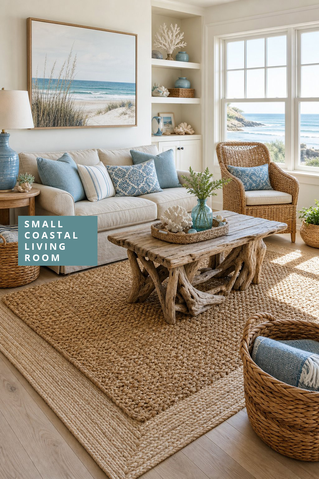 Small Coastal Living Room Decor Idea 4 Textured Natural Rugs