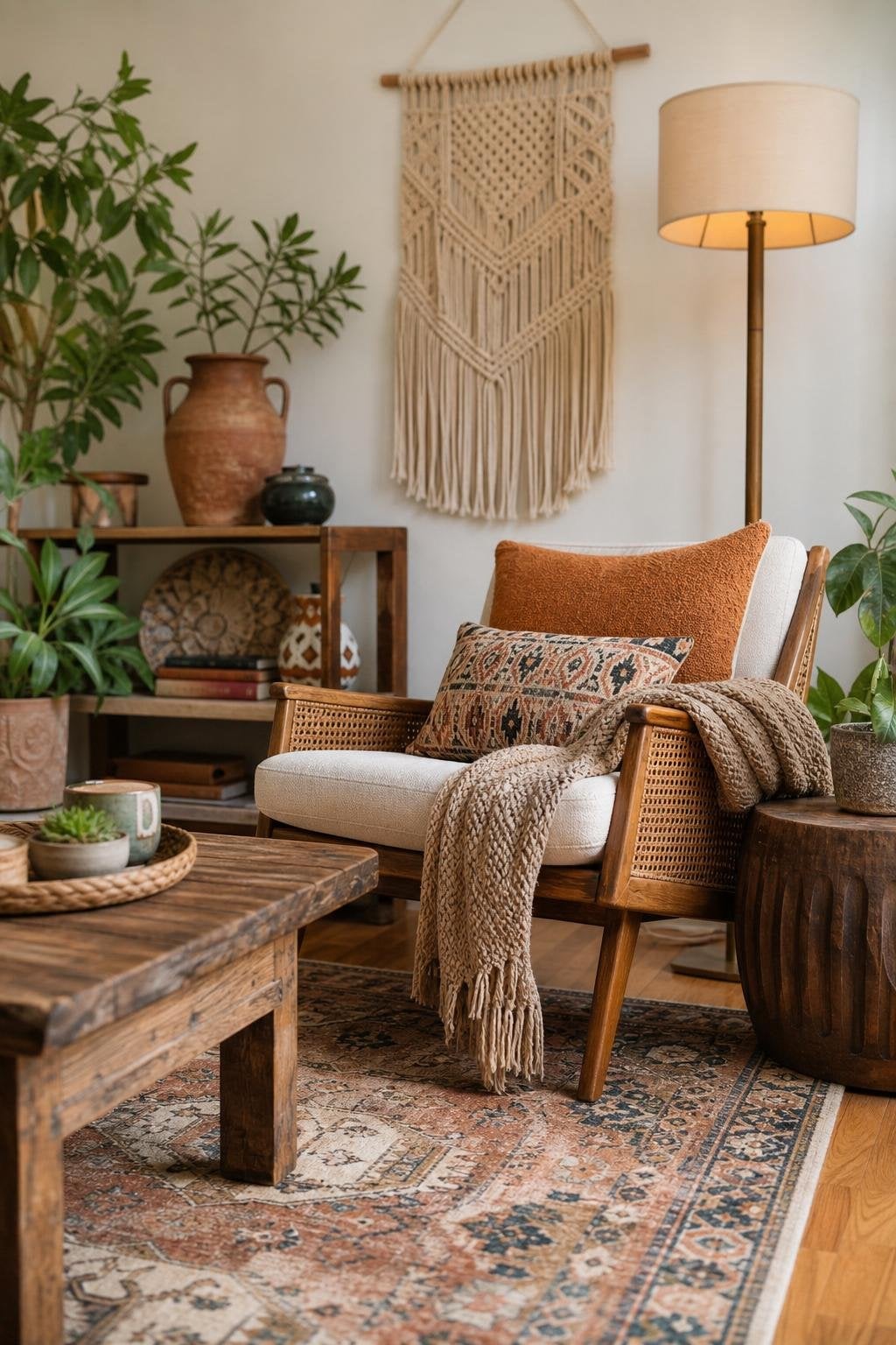 Vintage BOHO Living Room Decor Idea 1 Retro Seating Area