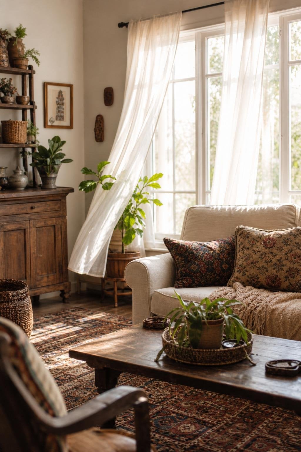 Vintage BOHO Living Room Decor Idea 3 Soft Airy Curtains