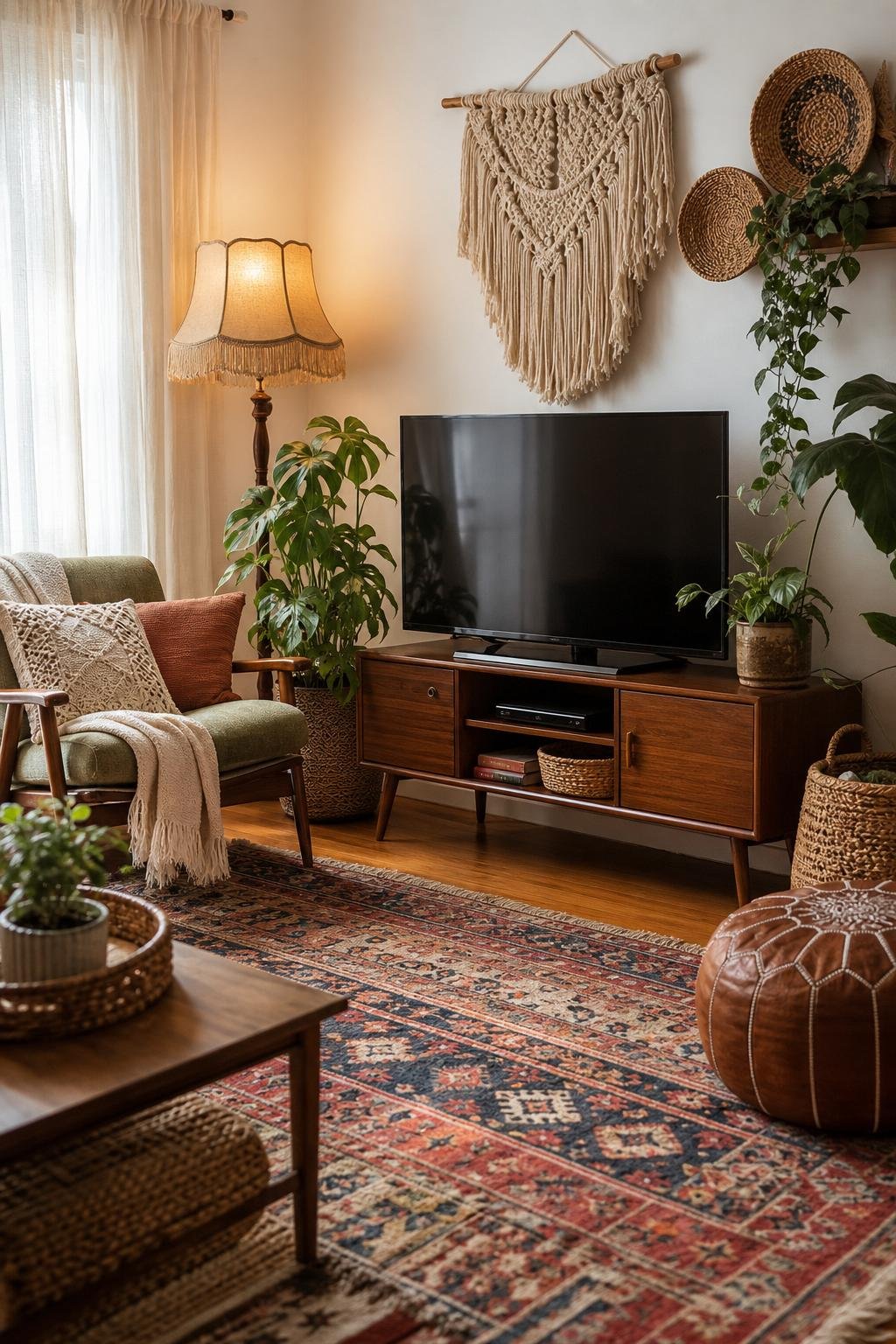 Vintage BOHO Living Room Decor Idea 5 TV Area