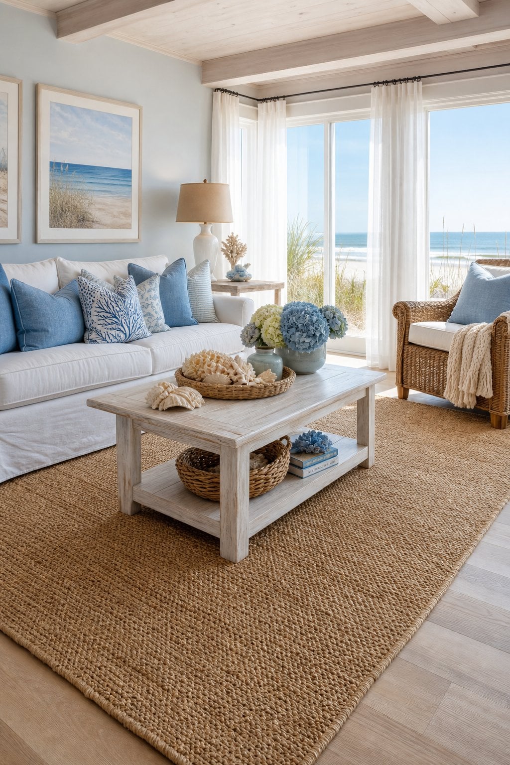 Blue Coastal Living Room Decor Idea 5 Natural Fiber Rug