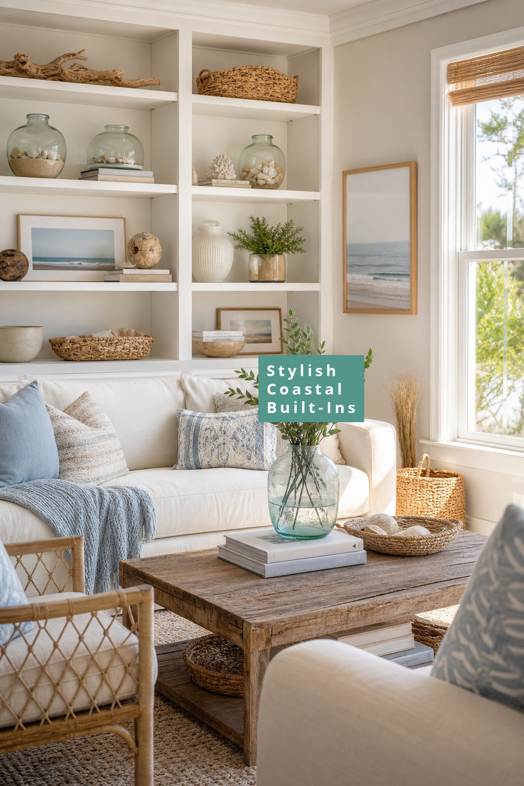 Coastal Farmhouse Living Room Decor Idea 3 Stylish Built Ins