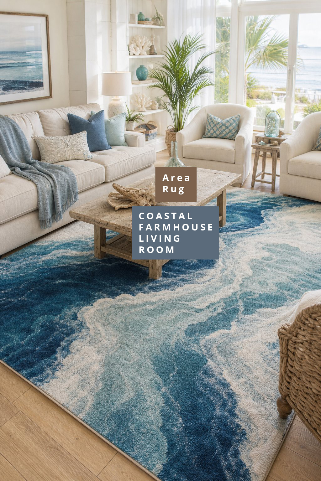 Coastal Farmhouse Living Room Decor Idea 4 Area Rug