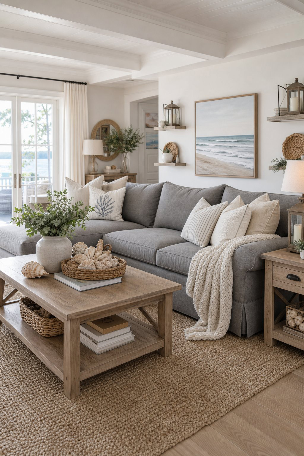 Coastal Farmhouse Living Room Decor Idea 5 Grey Couch