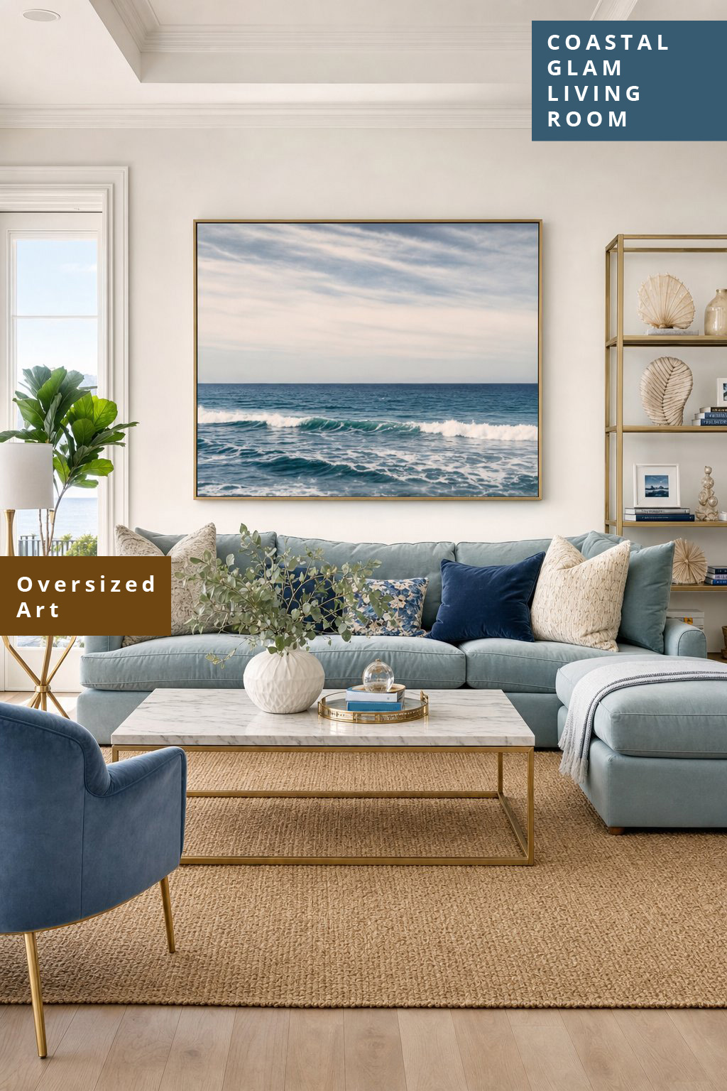Coastal Glam Living Room Decor Idea 3 Oversized Art