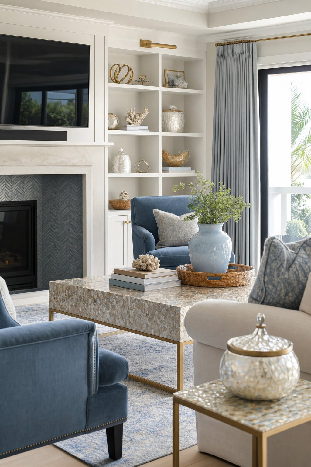 Coastal Glam Living Room Decor Idea 4 Mother of Pearl Details
