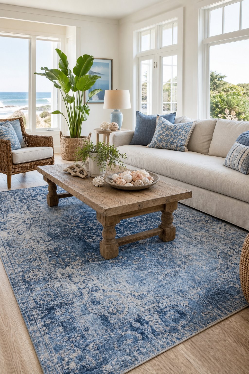 Coastal Living Room Area Rug Idea 3 Blue Vintage Wash