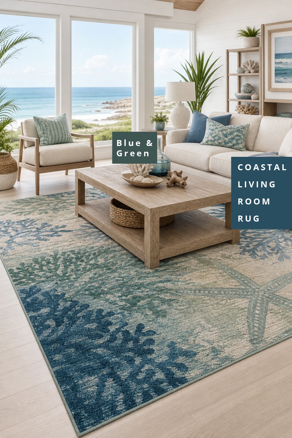 Coastal Living Room Area Rug Idea 7 Blue and Green