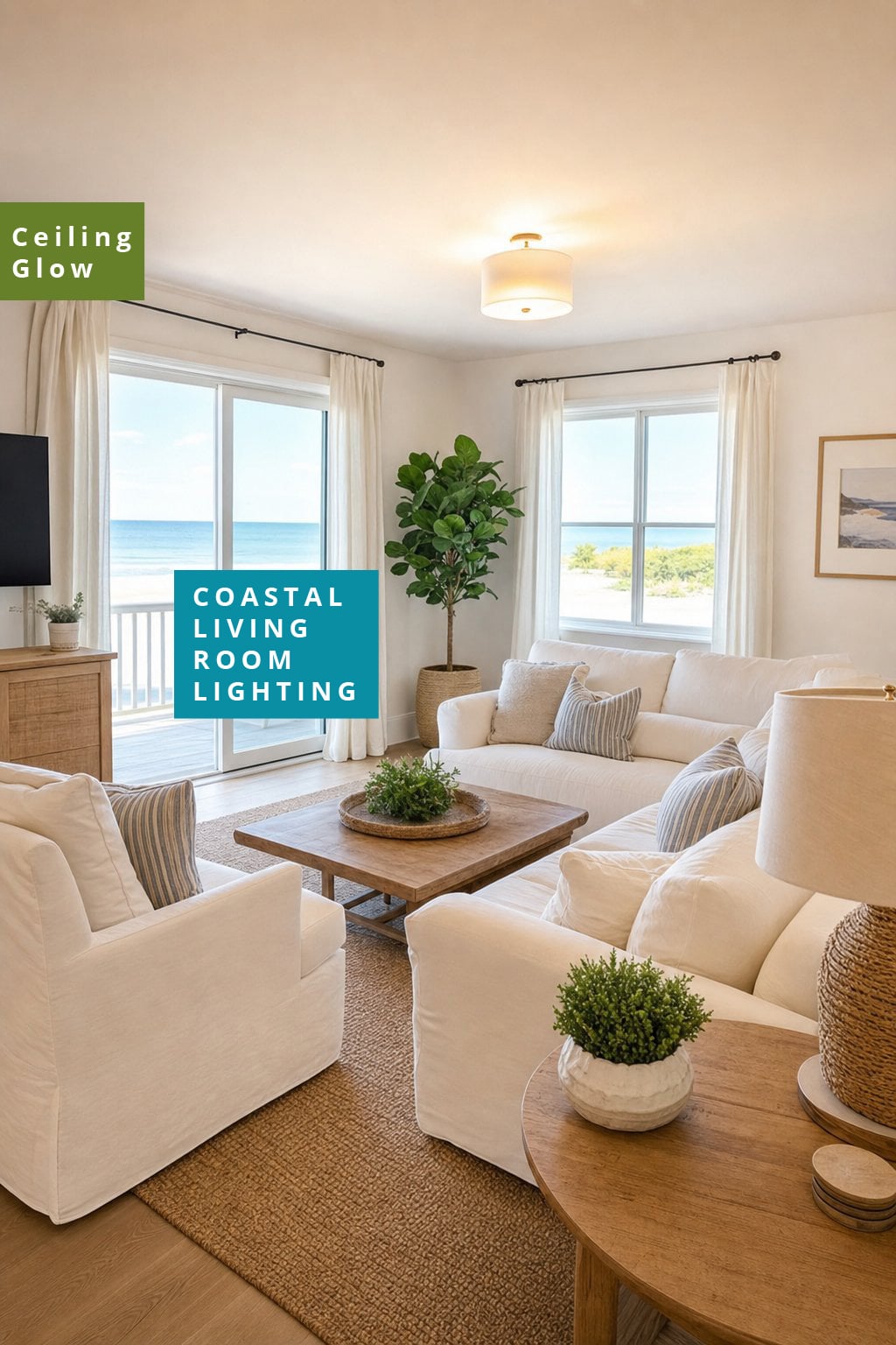 Coastal Living Room Lighting Idea 1 Ceiling Glow
