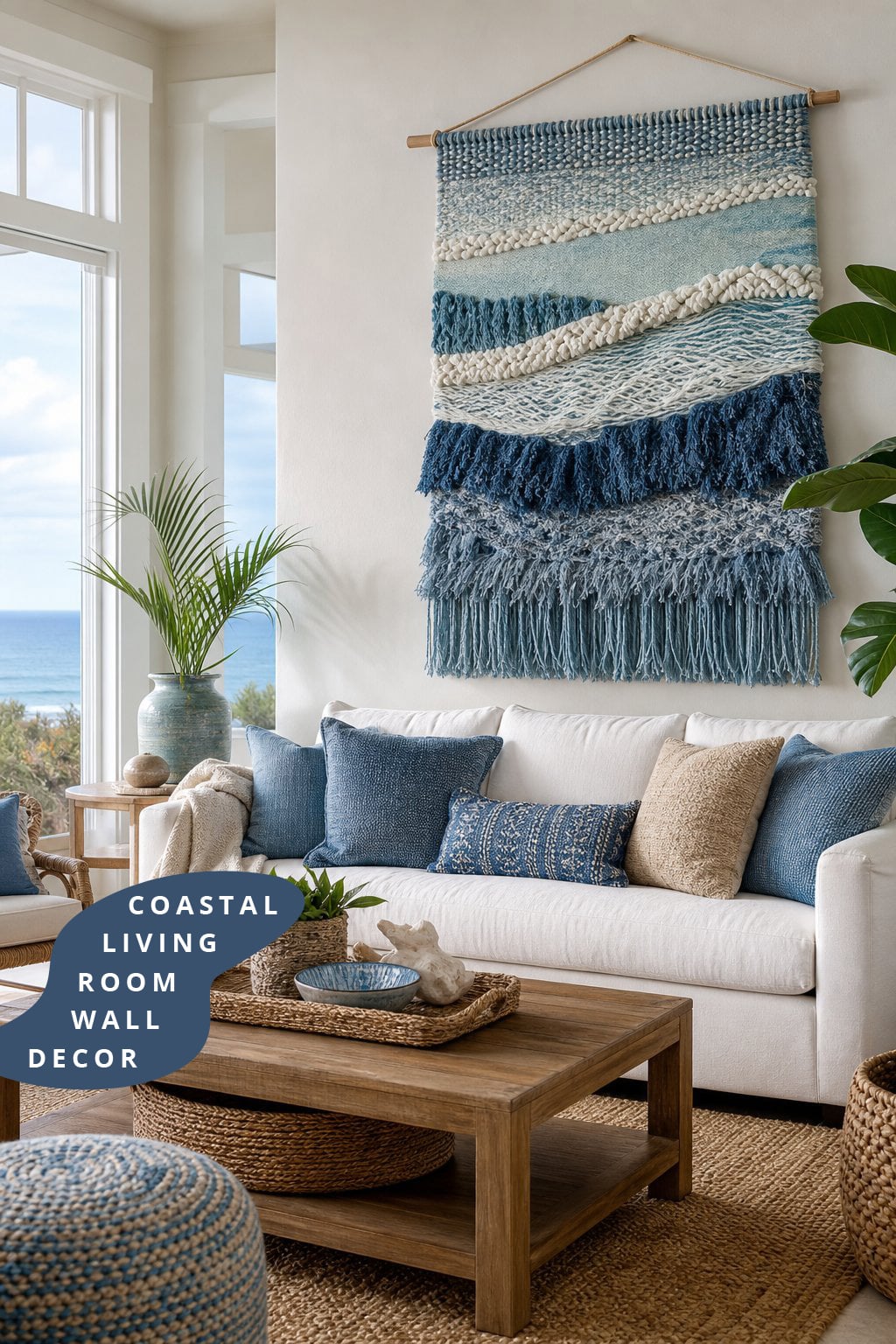 Coastal Living Room Wall Decor Idea 8 Woven Tapestries Soft Blues
