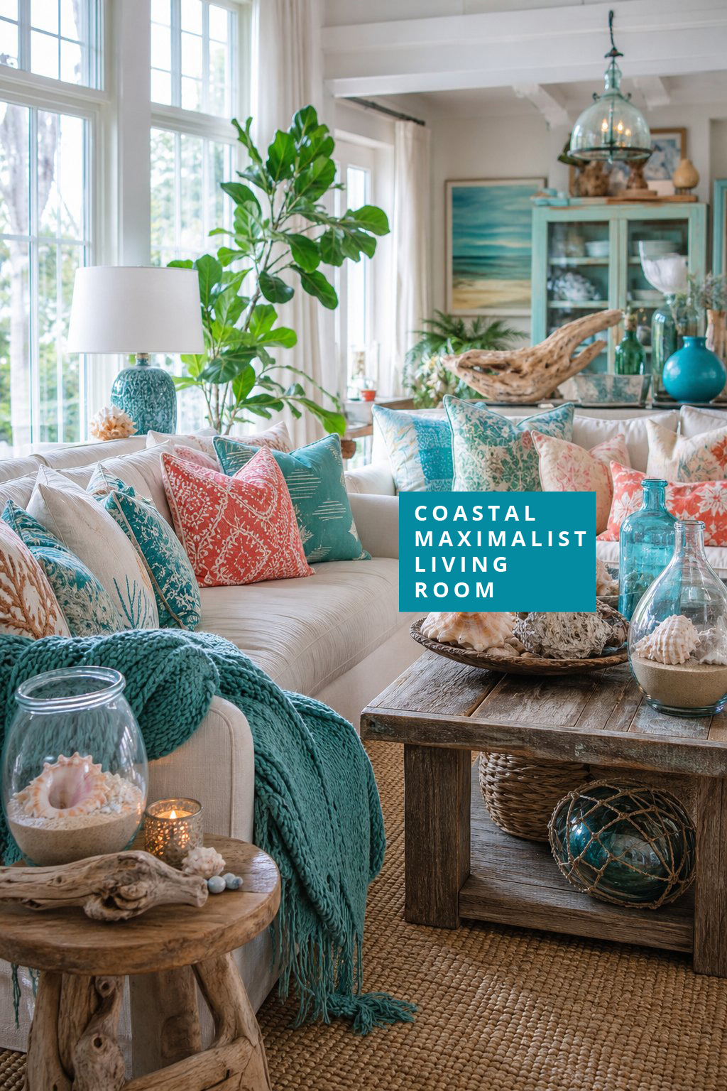 Coastal Maximalist Living Room Decor Idea 2 Layered Textures