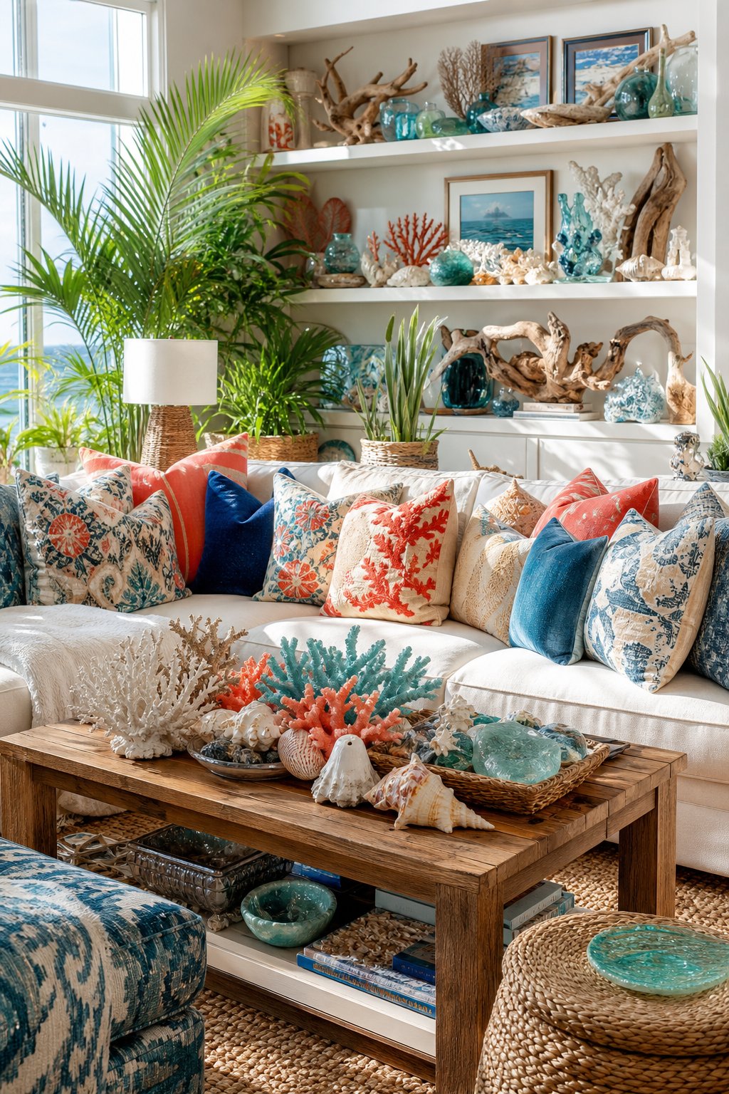Coastal Maximalist Living Room Decor Idea 3 Shells Corals