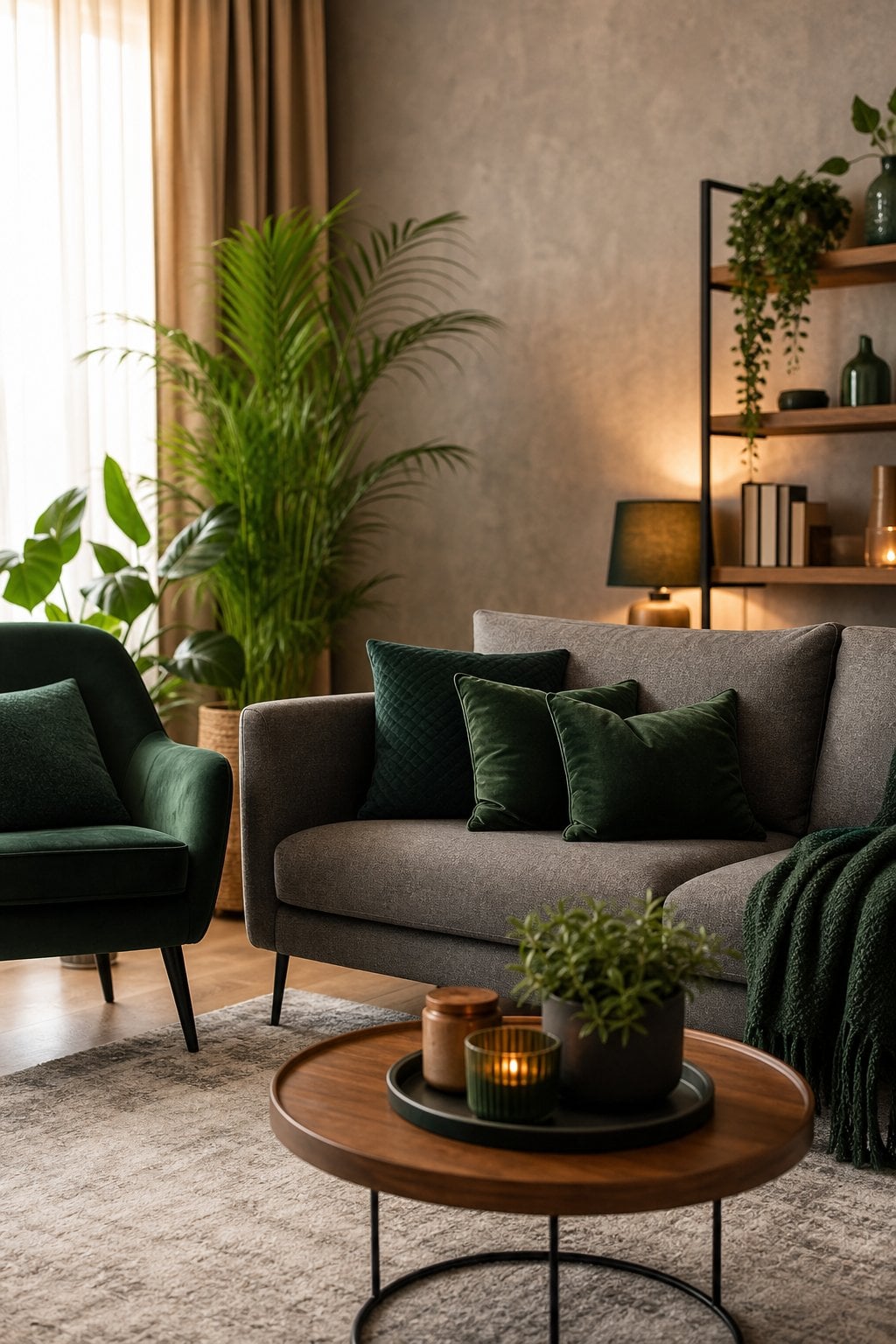 Cozy Green Living Room Decor Idea 4 Gray Couch