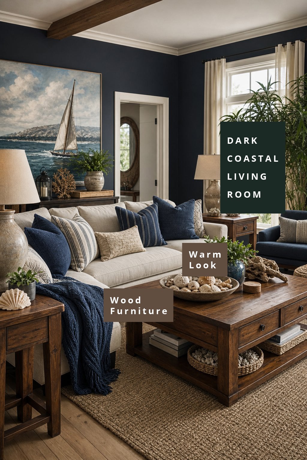 Dark Coastal Living Room Decor Idea 3 Wood Furniture