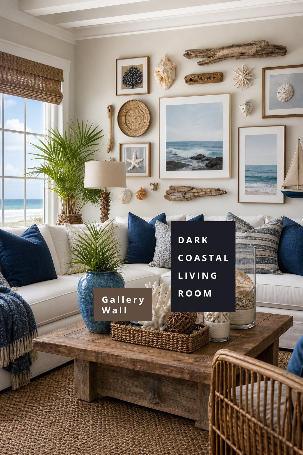 Dark Coastal Living Room Decor Idea 5 Gallery Wall