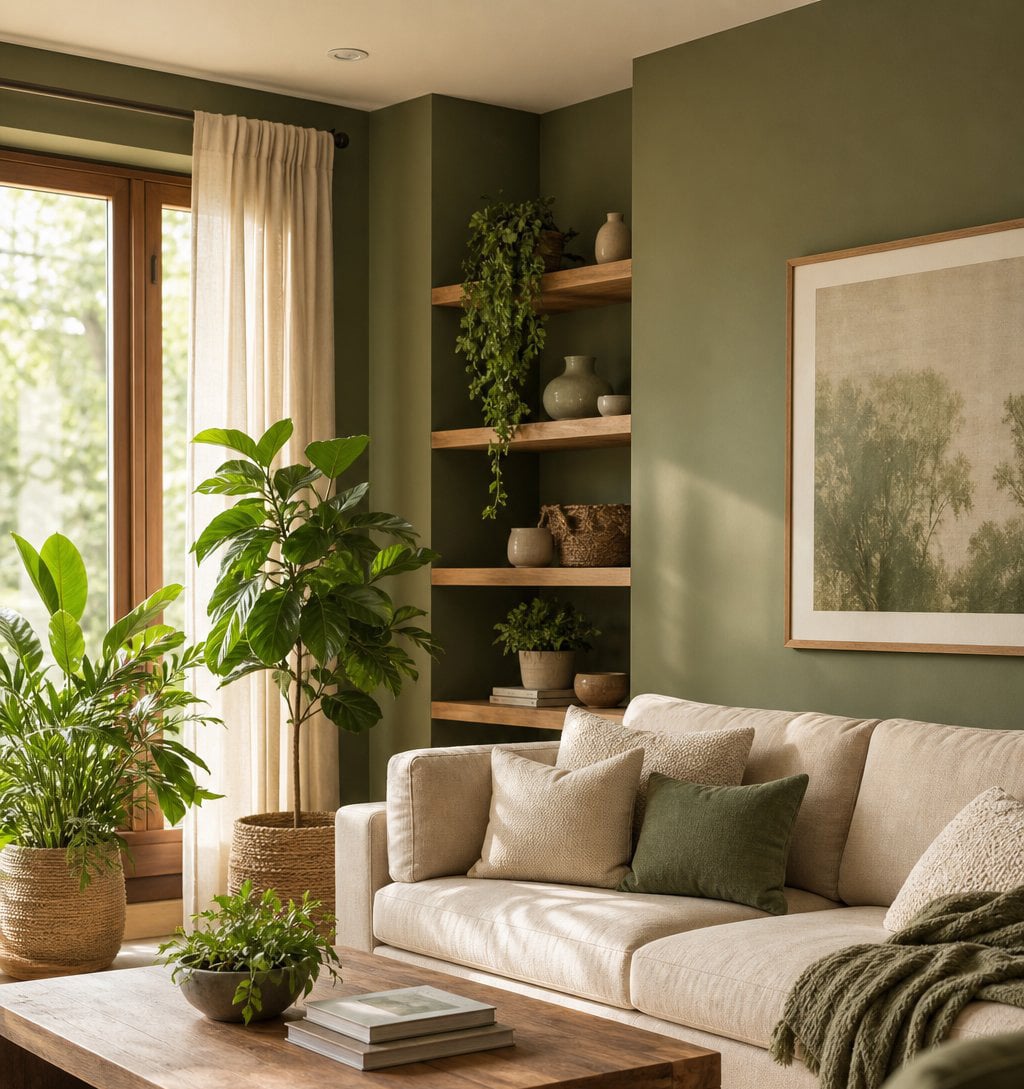 Earthy Green Living Room Decor Idea 1 Walls