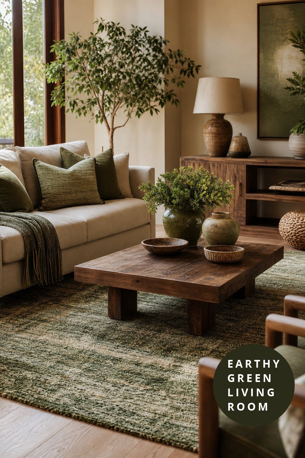 Earthy Green Living Room Decor Idea 2 Textured Rug