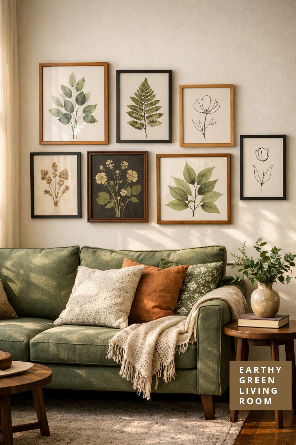 Earthy Green Living Room Decor Idea 9 Botanical Artwork
