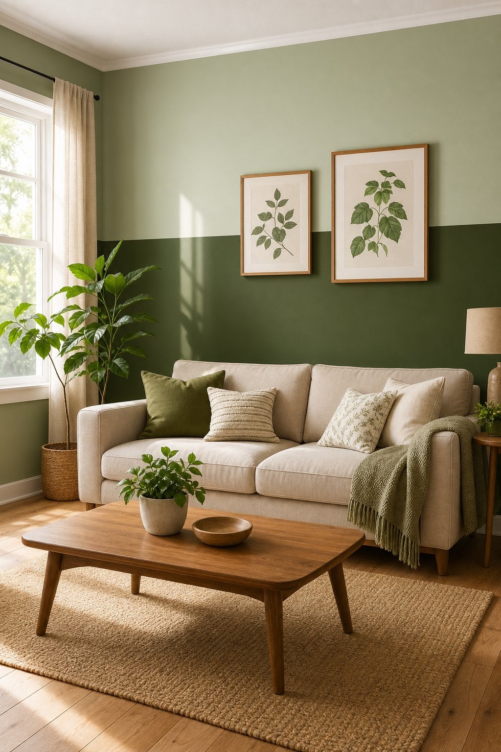 Green Accent Wall Idea for Living Room 4 Two Tone
