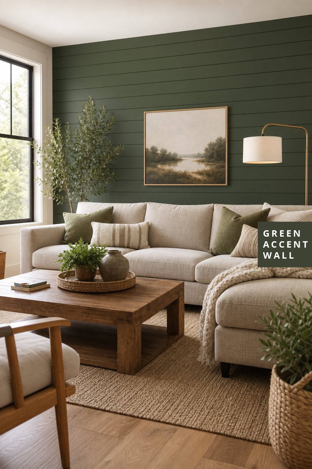 Green Accent Wall Idea for Living Room 5 Shiplap