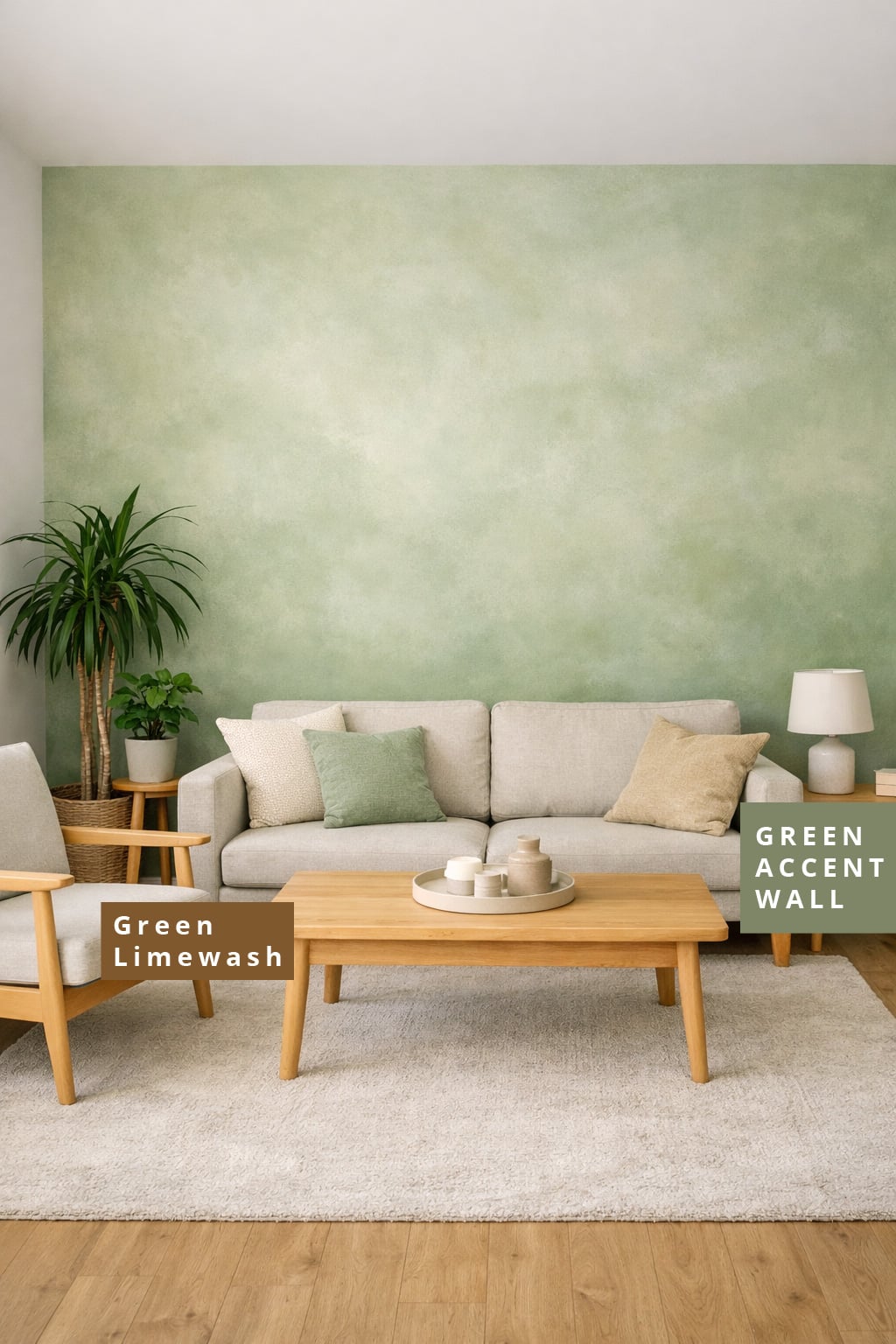 Green Accent Wall Idea for Living Room 7 Limewash