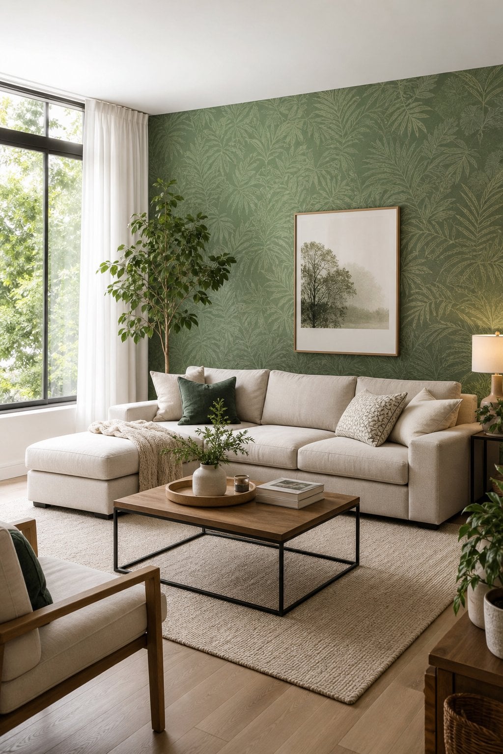 Green Accent Wall Idea for Living Room 9 Wallpaper