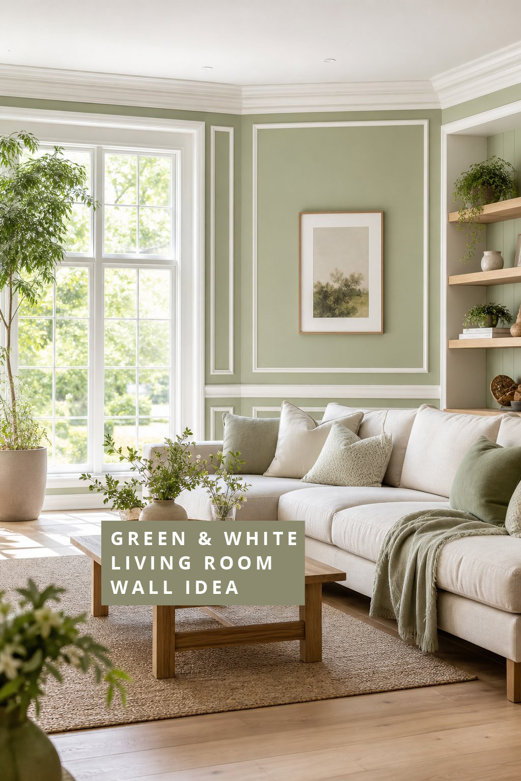 Green and White Living Room Wall Idea 1
