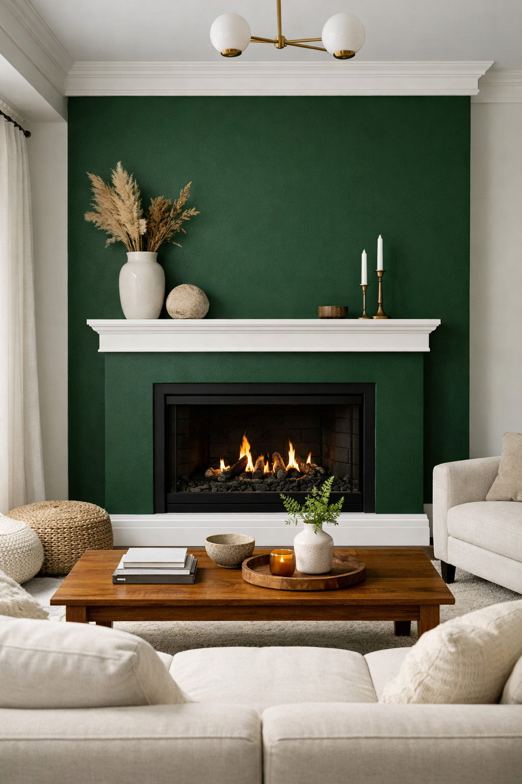 Green and White Living Room Wall Idea 11
