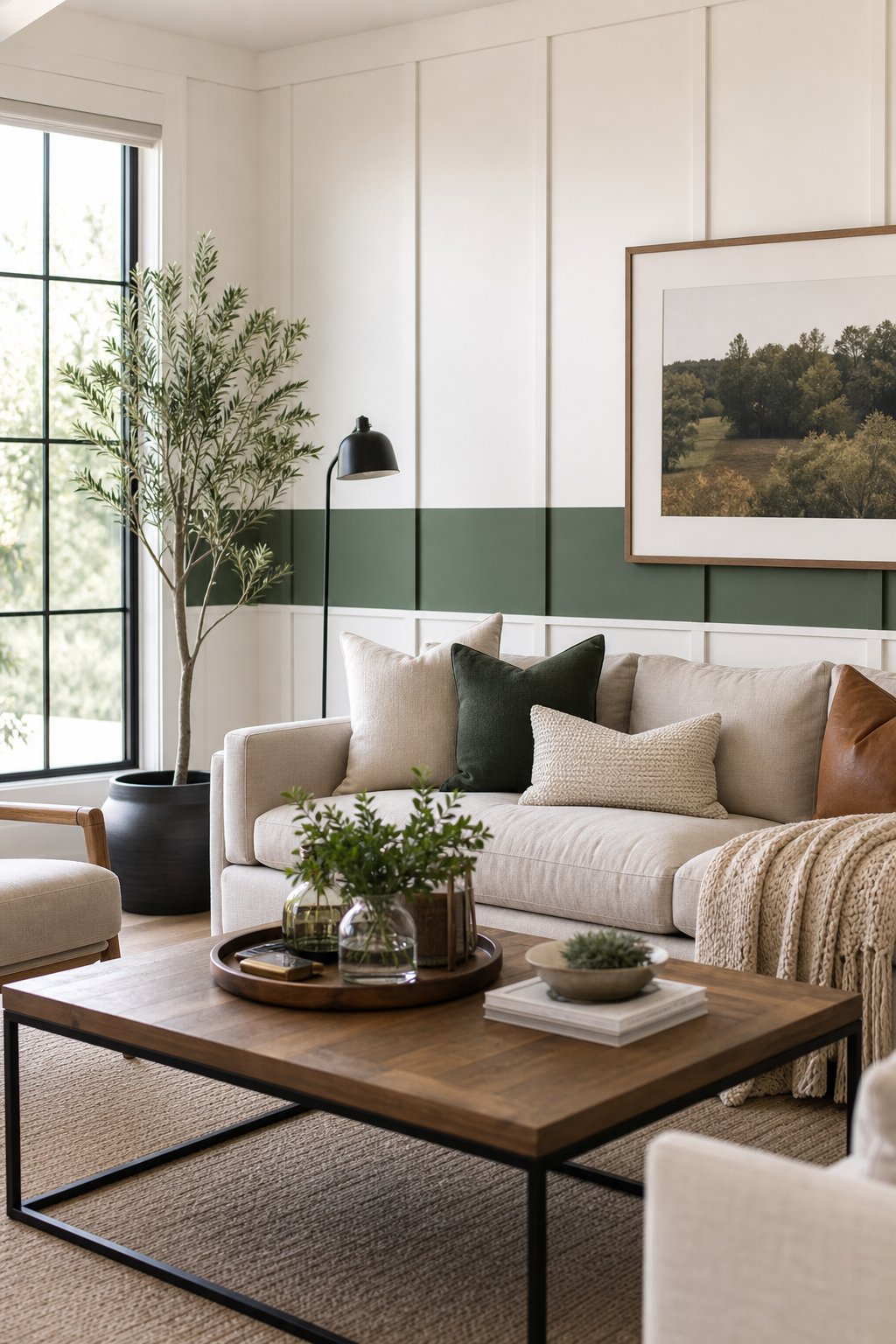Green and White Living Room Wall Idea 2