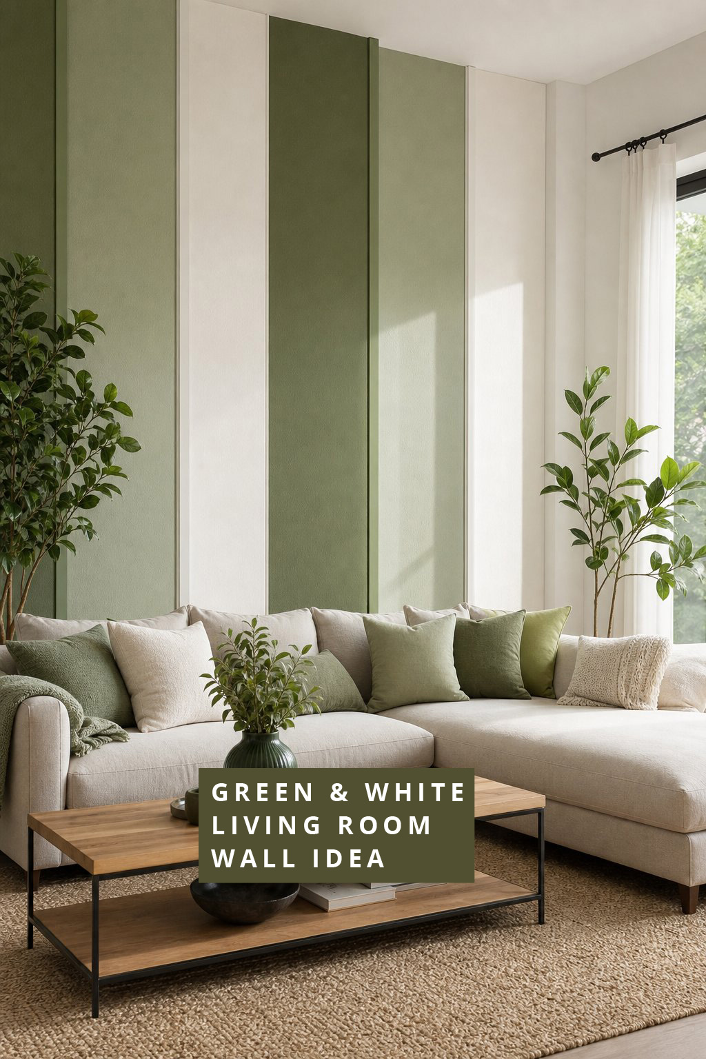 Green and White Living Room Wall Idea 3