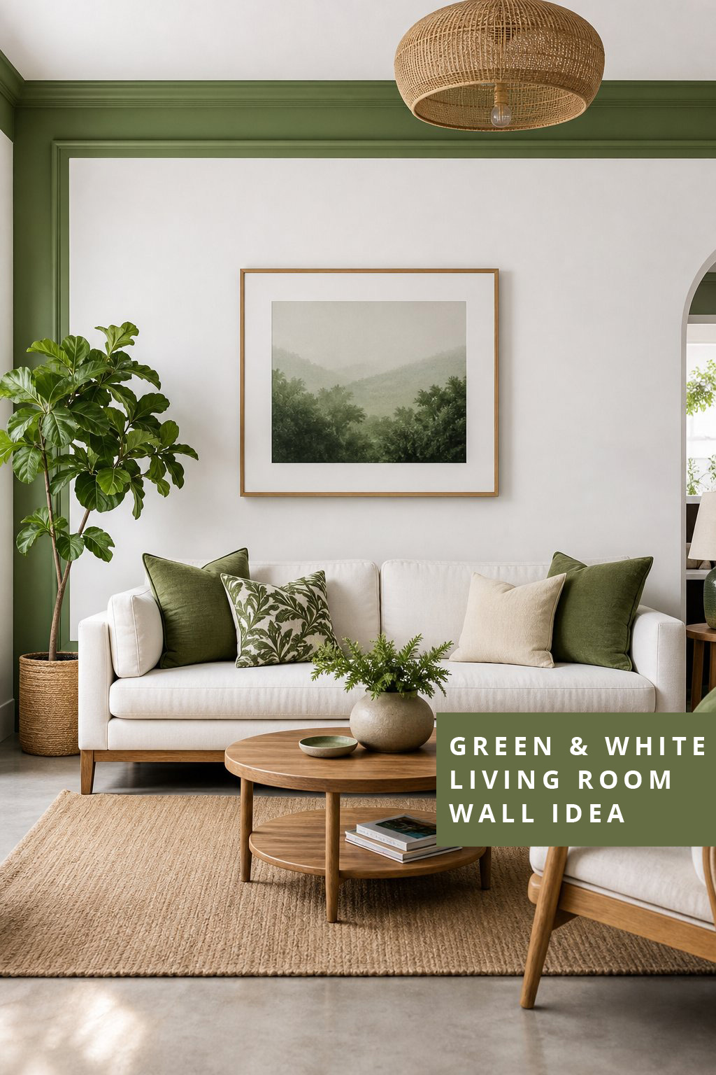 Green and White Living Room Wall Idea 4