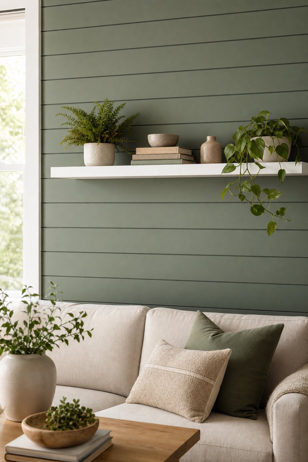 Green and White Living Room Wall Idea 5