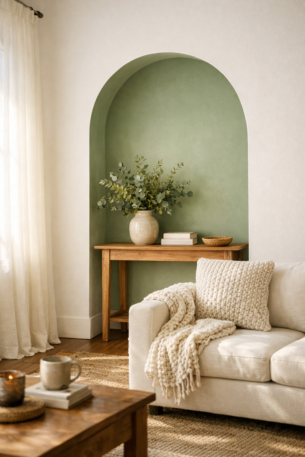 Green and White Living Room Wall Idea 9