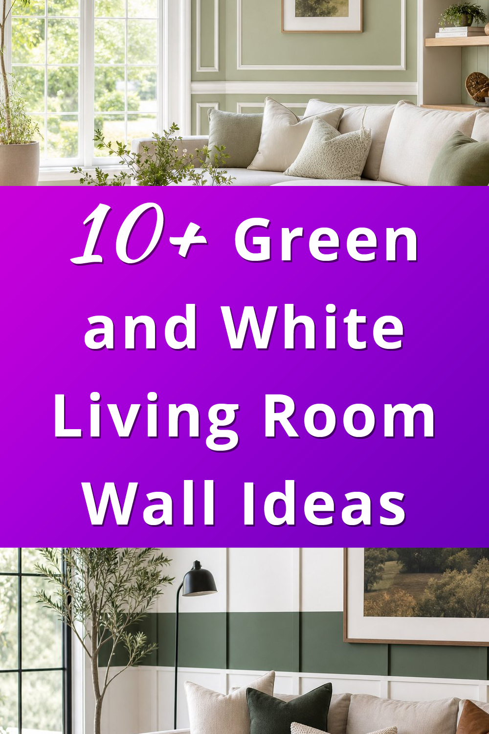 Green and White Living Room Wall Ideas pin 1