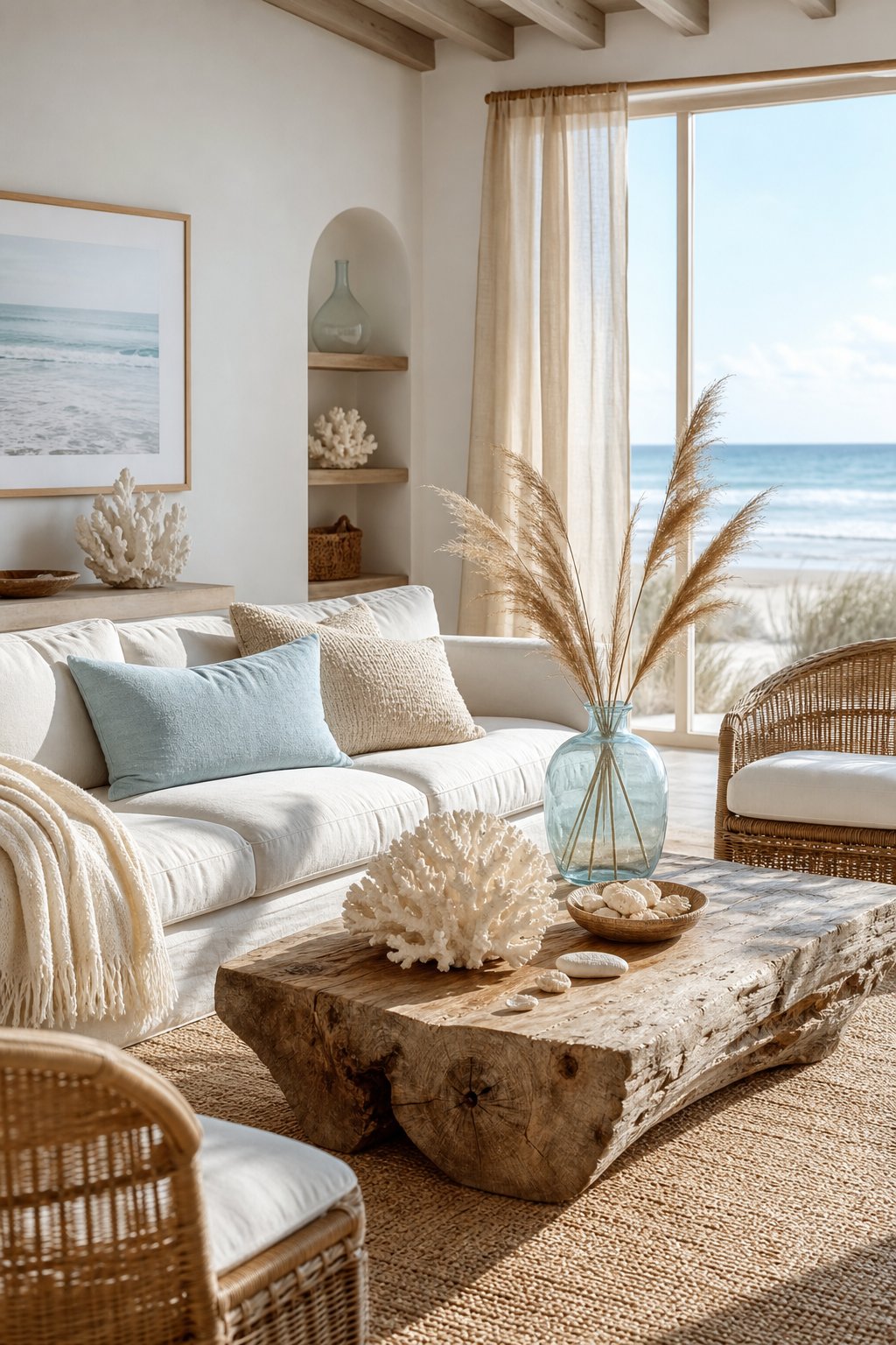 Minimalist Coastal Living Room Decor Idea 3 Natural Materials