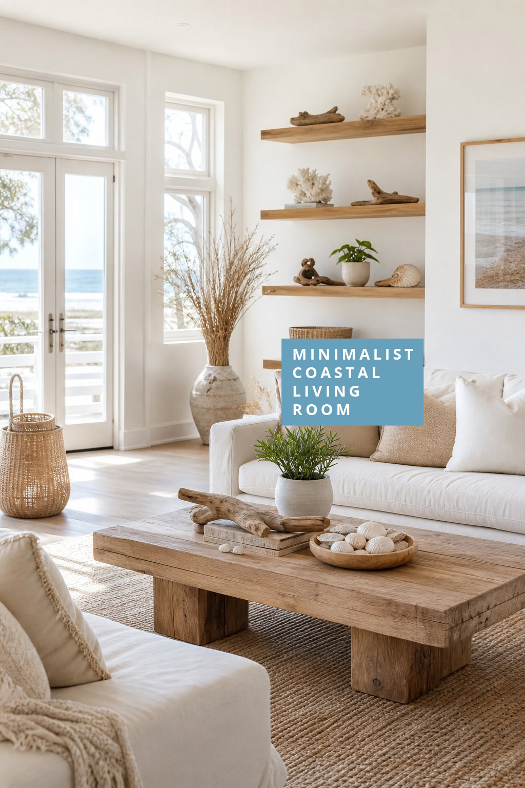 Minimalist Coastal Living Room Decor Idea 5 White and Wood Styling