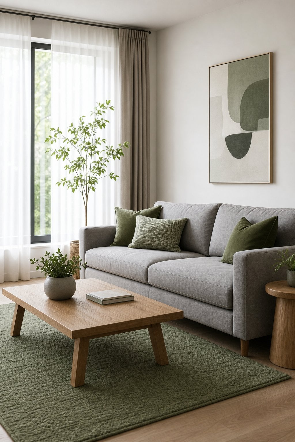 Minimalist Green Living Room Decor Idea 2 Grey and Green Palette