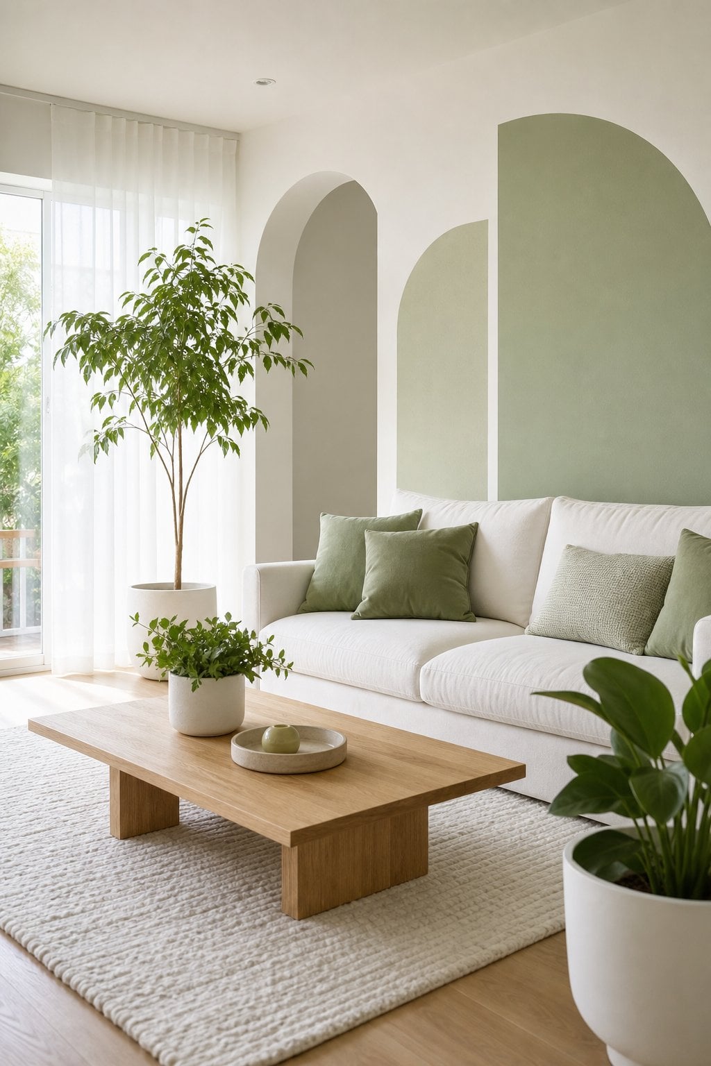 Minimalist Green Living Room Decor Idea 4 Green and White Layers