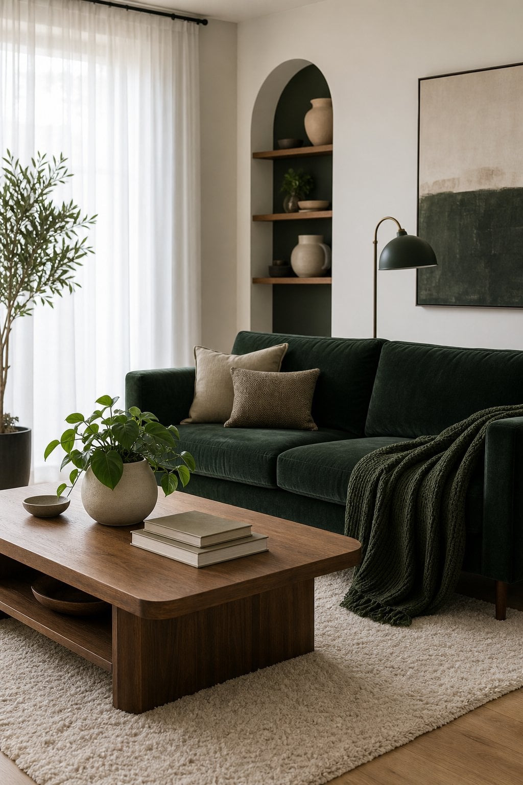 Minimalist Green Living Room Decor Idea 5 Dark Green Details