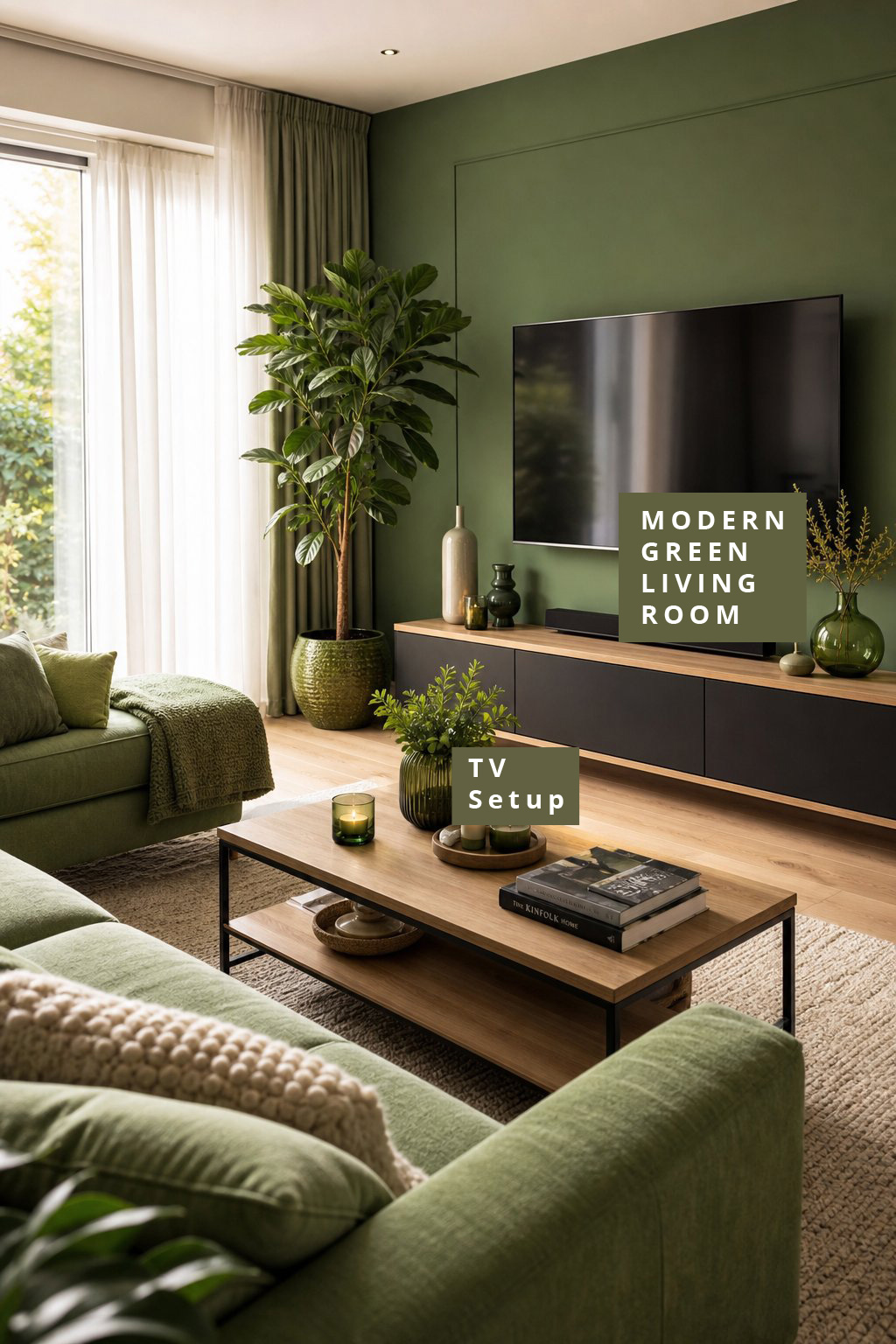 Modern Green Living Room Decor Idea 1 TV