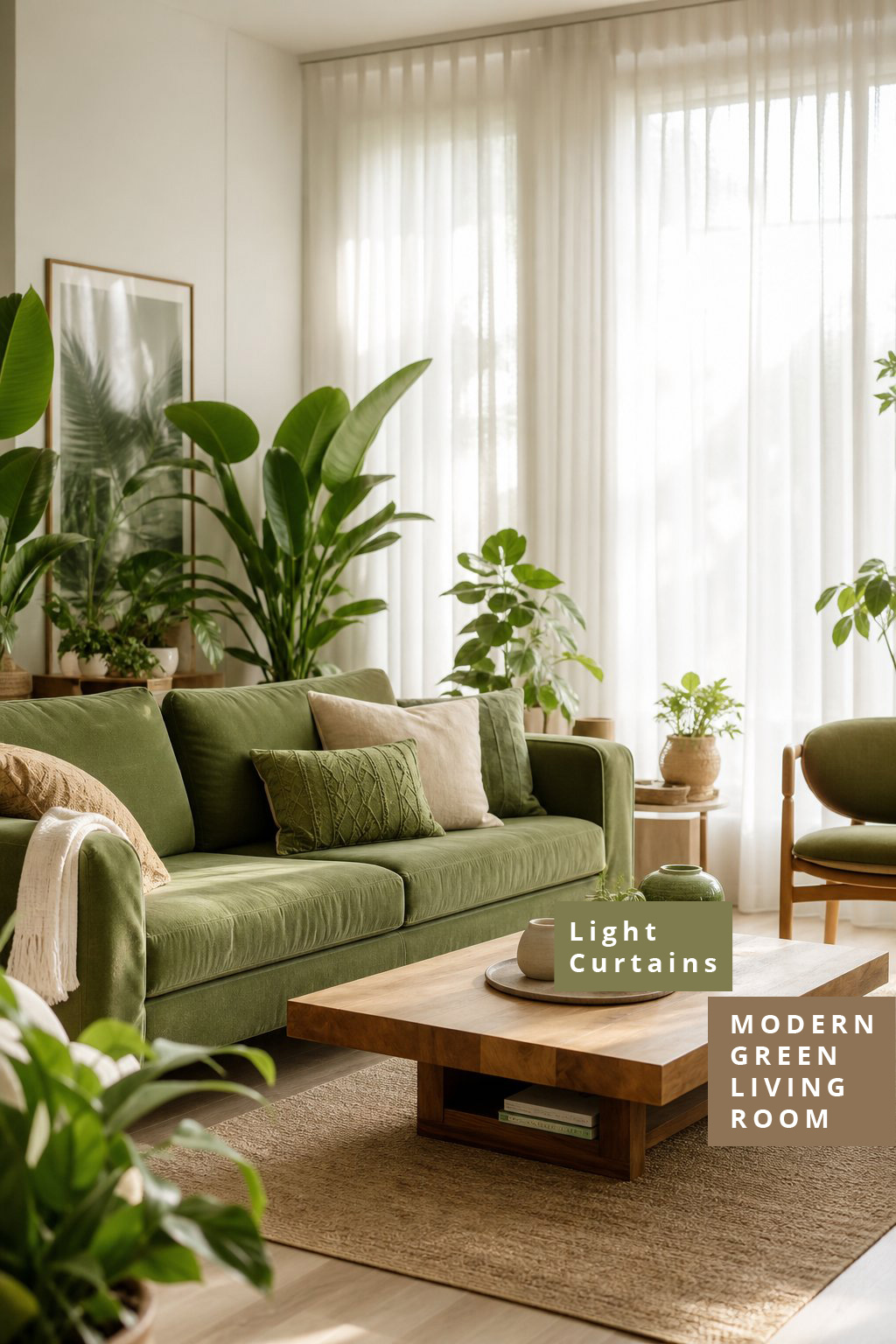 Modern Green Living Room Decor Idea 5 Soft Curtains