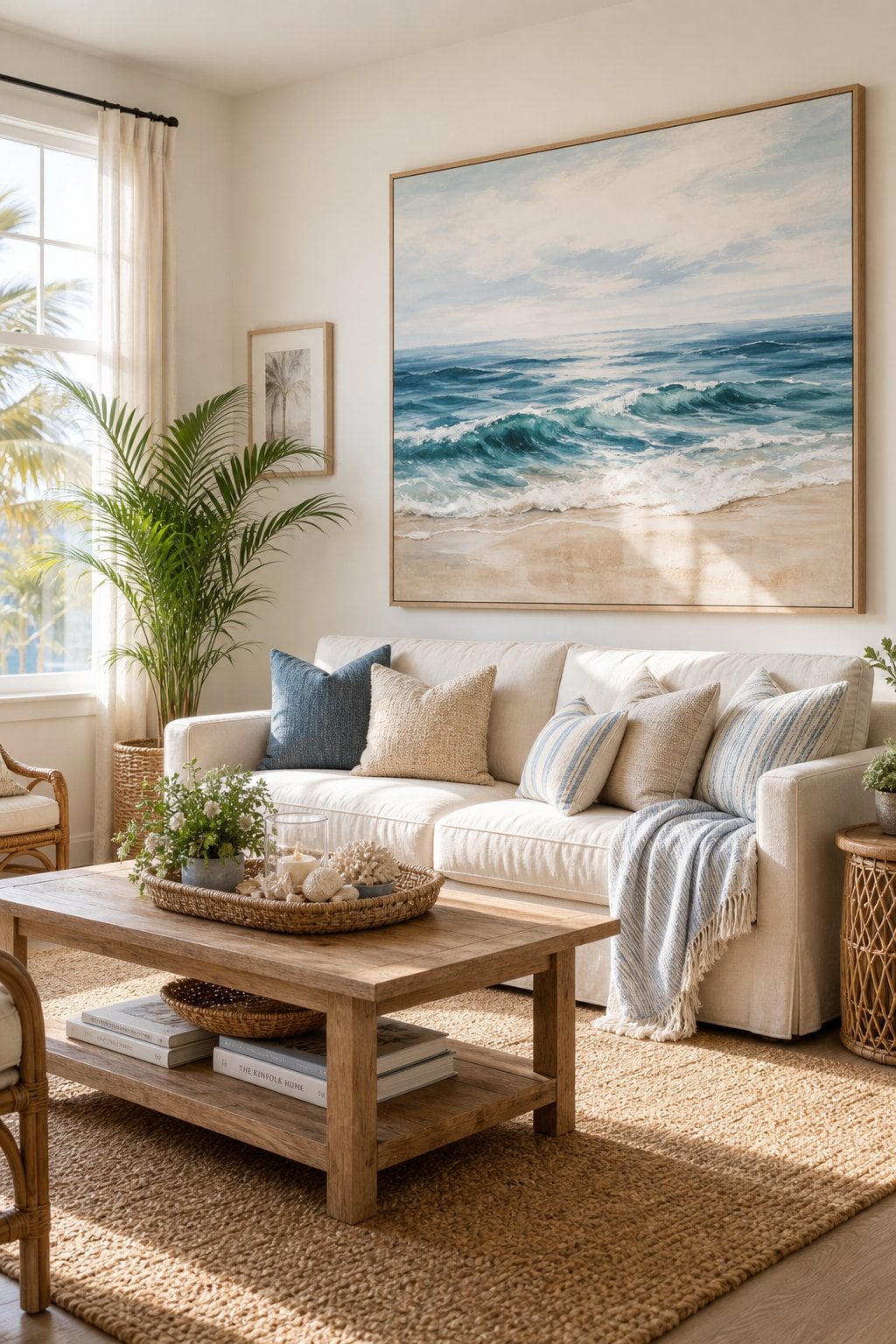 Renter Friendly Coastal Living Room Decor Idea 1 Oversized Art