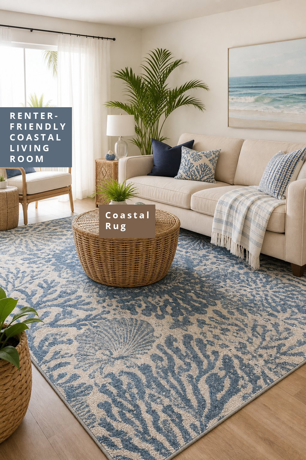 Renter Friendly Coastal Living Room Decor Idea 3 Rug