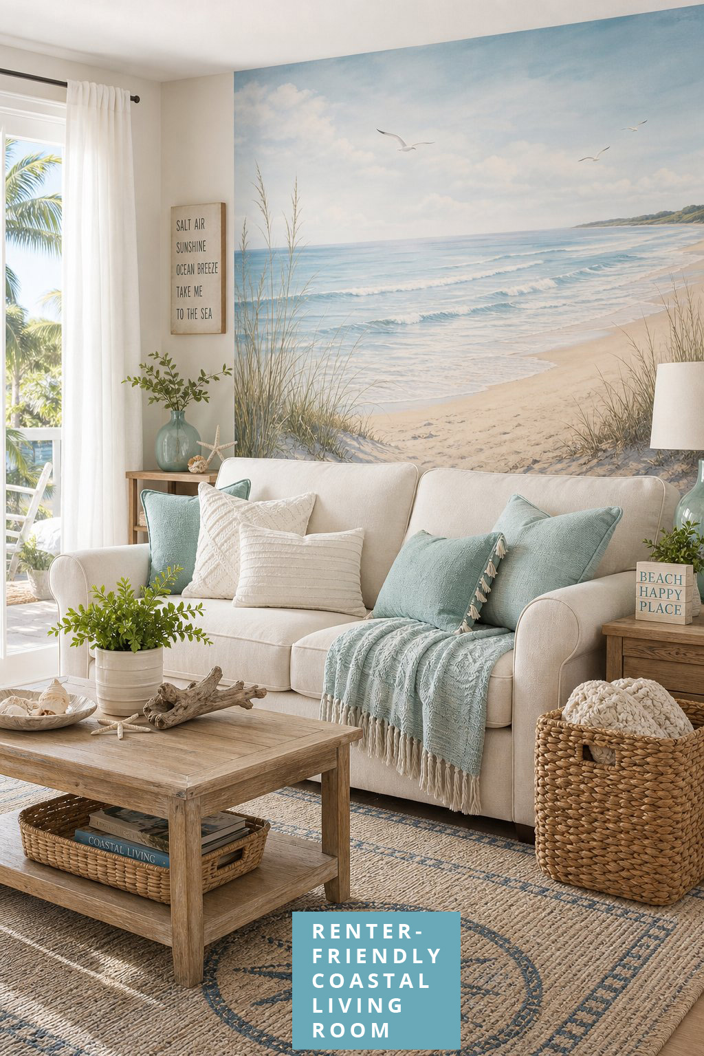 Renter Friendly Coastal Living Room Decor Idea 5 Peel and Stick Wallpaper