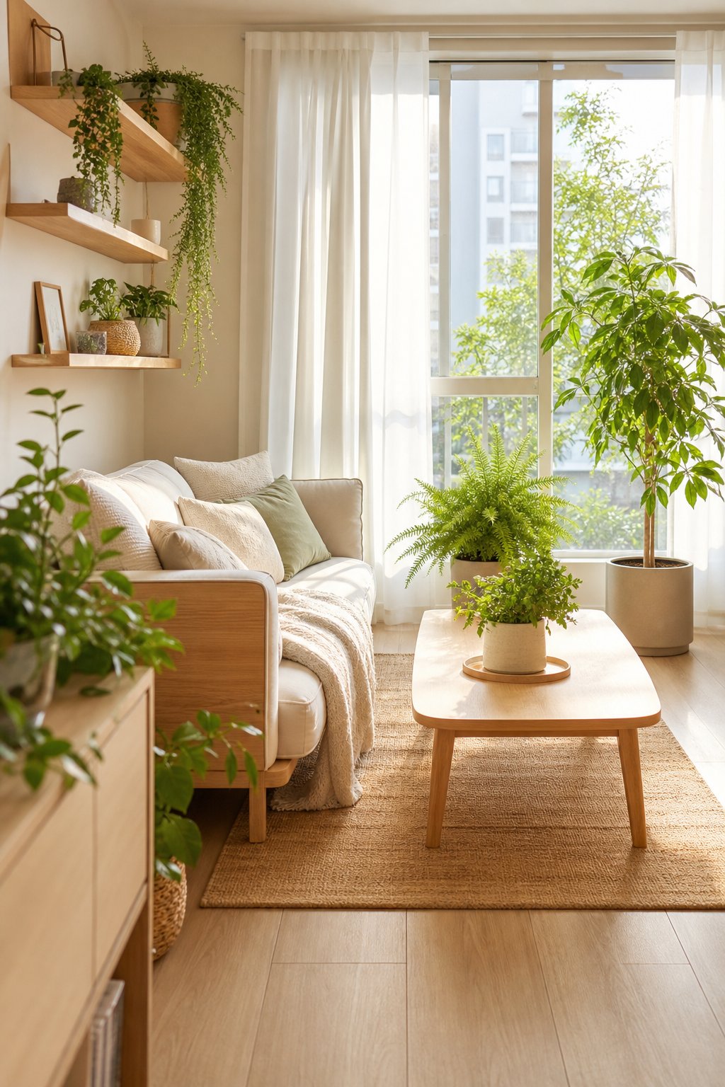 Small Green Living Room Decor Idea 4 Light Wood Finishes